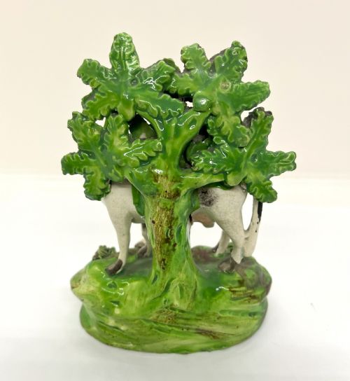 EARLY STAFFORDSHIRE PEARLWARE BOCAGE COW CALVES FIGURES - ADDITIONAL PHOTO 2