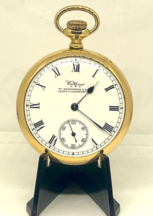 fine waltham 9ct gold open face pocket watch - CATEGORY: ANTIQUE WATCHES - DATED 1920