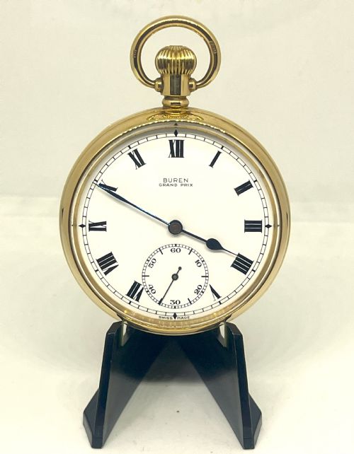 fine buren grand prix 9ct gold pocket watch - CATEGORY: ANTIQUE WATCHES - DATED 1900