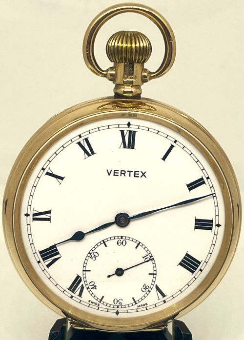 9CT GOLD SWISS VERTEX REVUE POCKET WATCH - ADDITIONAL PHOTO 1