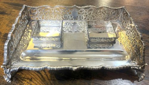 SILVER DESK STAND WITH INKWELLS BY GOLDSMITHS SILVERSMITHS - ADDITIONAL PHOTO 1