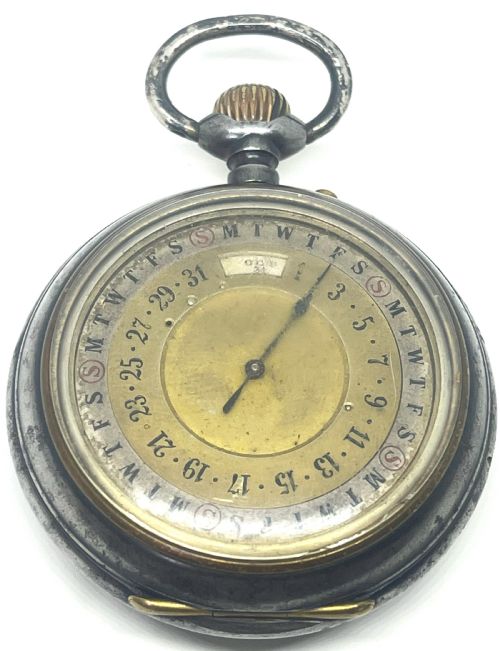 RARE WW1 INTEREST BREVETTE DOUBLE SIDED CALENDAR POCKET WATCH - ADDITIONAL PHOTO 1