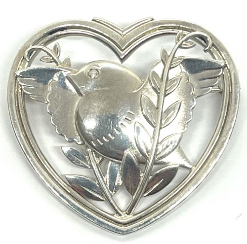 georg jensen norwegian silver heart shaped dove brooch 239 - CATEGORY: ANTIQUE JEWELLERY - DATED 1950