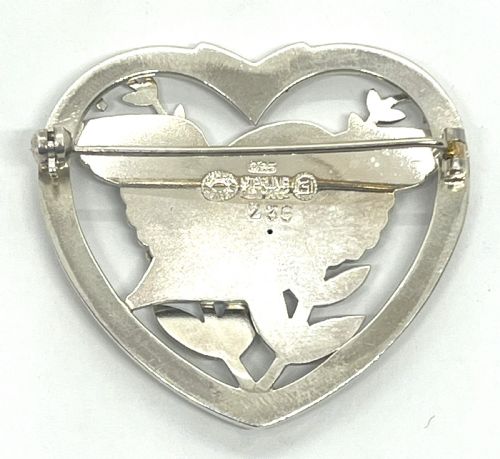 GEORG JENSEN NORWEGIAN SILVER HEART SHAPED DOVE BROOCH 239 - ADDITIONAL PHOTO 1