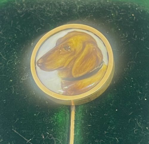 JOHN WILLIAM BAILEY18311914 GOLD CANINE PORTRAIT ENAMELLED STICK PIN - ADDITIONAL PHOTO 1