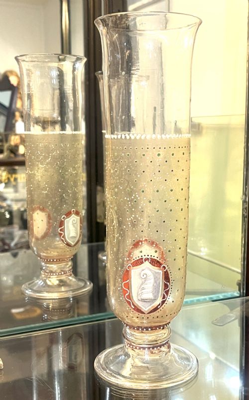 PAIR OF TALL GERMAN 19TH C GLASS VASES - ADDITIONAL PHOTO 1
