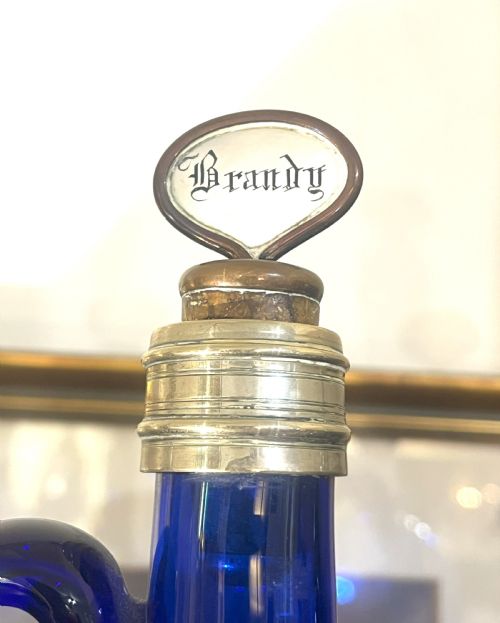 SET OF THREE BLUE GLASS SPIRIT DECANTERS - ADDITIONAL PHOTO 2