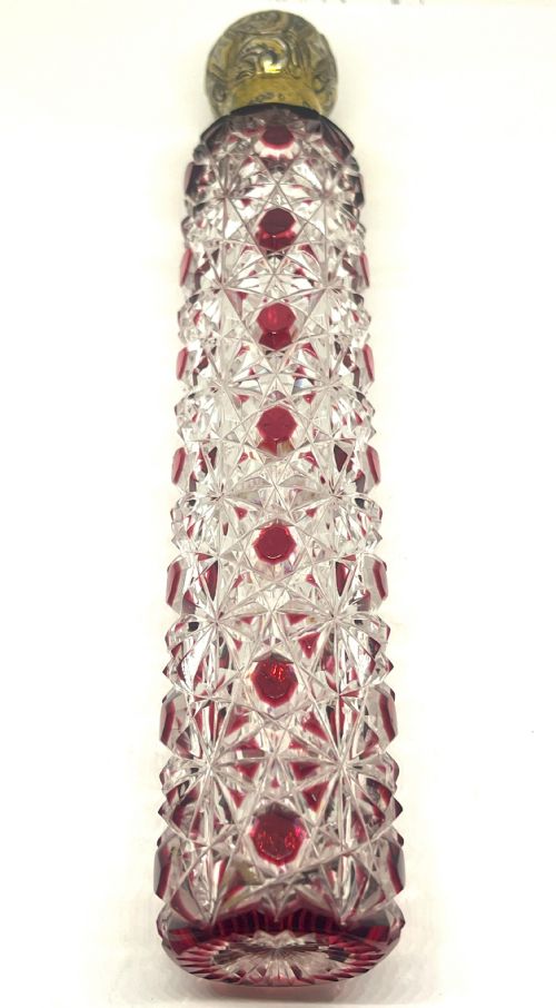 exquisite cut glass silver topped perfume bottle - CATEGORY: ANTIQUE GLASS - DATED 1890
