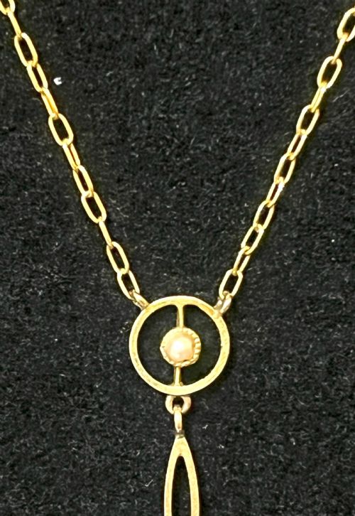 EXQUISITE EDWARDIAN 15CT GOLD TOPAZ SEED PEARL NECKLACE AND PENDANT - ADDITIONAL PHOTO 1