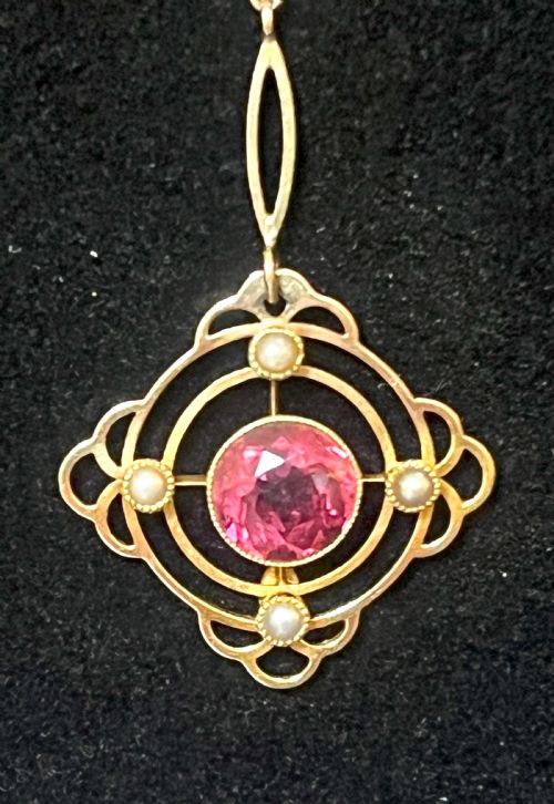 EXQUISITE EDWARDIAN 15CT GOLD TOPAZ SEED PEARL NECKLACE AND PENDANT - ADDITIONAL PHOTO 2