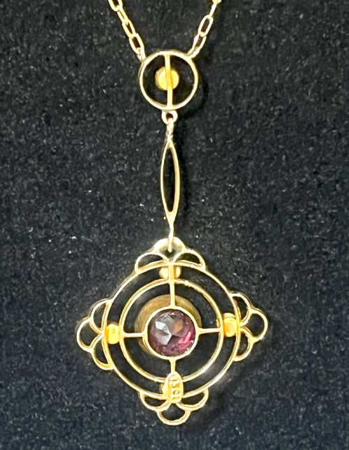 EXQUISITE EDWARDIAN 15CT GOLD TOPAZ SEED PEARL NECKLACE AND PENDANT - ADDITIONAL PHOTO 3