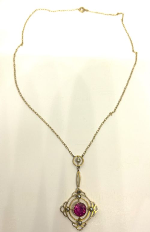 EXQUISITE EDWARDIAN 15CT GOLD TOPAZ SEED PEARL NECKLACE AND PENDANT - ADDITIONAL PHOTO 5