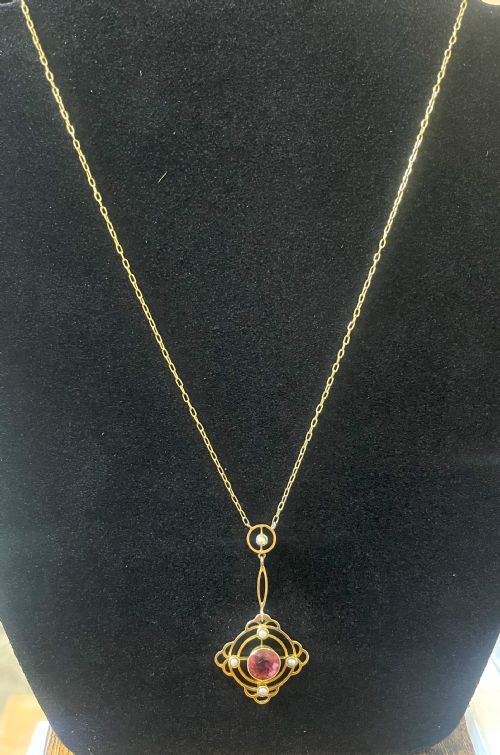 EXQUISITE EDWARDIAN 15CT GOLD TOPAZ SEED PEARL NECKLACE AND PENDANT - ADDITIONAL PHOTO 6