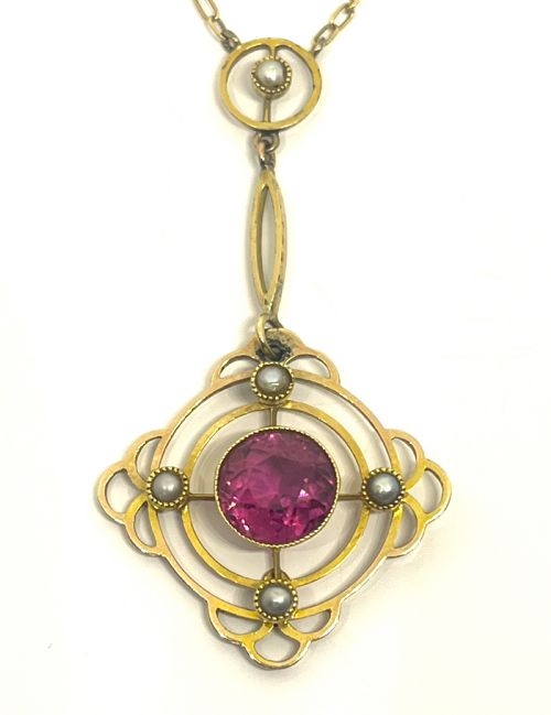 EXQUISITE EDWARDIAN 15CT GOLD TOPAZ SEED PEARL NECKLACE AND PENDANT - ADDITIONAL PHOTO 8