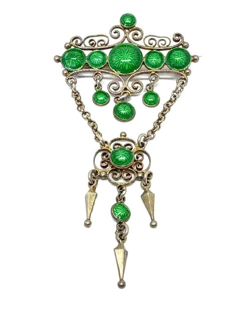 NORWEGIAN SILVER GUILLOCHE ENAMEL PENDANT BROOCH