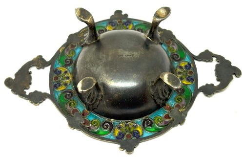 DAVID ANDERSEN PLIQUE A JOUR BASSE TAILLE ENAMELLED SILVER SALT CELLAR - ADDITIONAL PHOTO 4