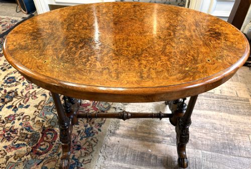 VICTORIAN BURR WALNUT STRETCHER TABLE - ADDITIONAL PHOTO 2