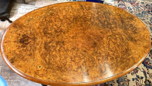 VICTORIAN BURR WALNUT STRETCHER TABLE - ADDITIONAL PHOTO 3