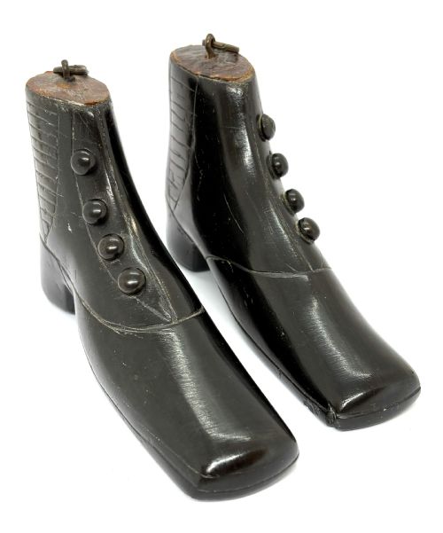pair miniature ebonised treen ladies boots - CATEGORY: ANTIQUE MISCELLANEOUS - DATED VICTORIAN