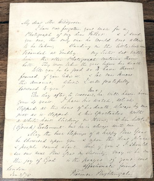 RARE SIGNED LETTER BY FLORENCE NIGHTINGALE