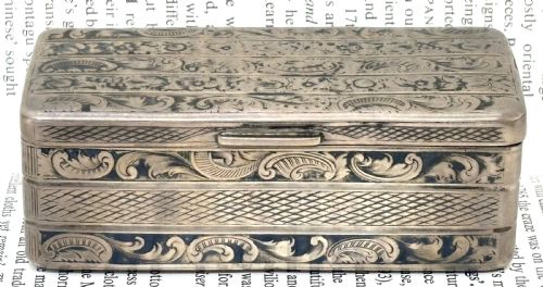 19thc russian silver niello table snuff box - CATEGORY: ANTIQUE SILVER - DATED 1860