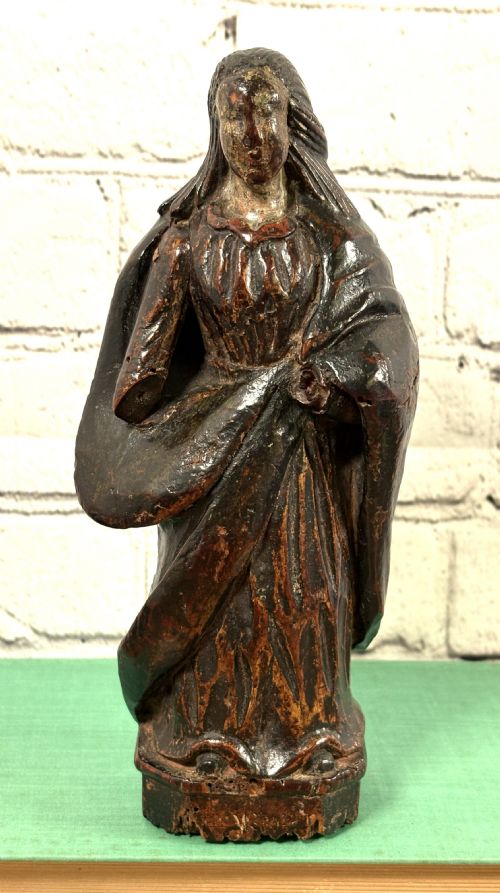 17TH CENTURY CARVED LIMEWOOD FIGURE OF A SAINT
