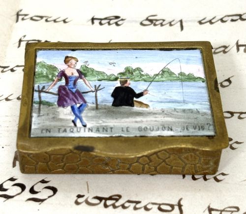 French Brass & Enamel Risque Vesta Box