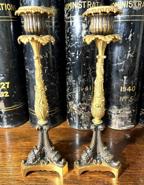 Fine Pair of Regency Period Ormolu & Bronze Candlesticks