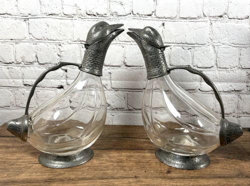 Good Pair of Zoomorphic French Pewter Claret Jugs
