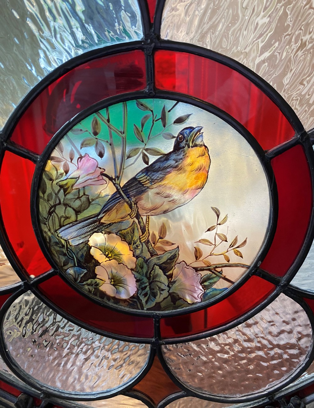 Stunning Arts & Crafts Wrought Iron & Stained Glass Fire Screen View III