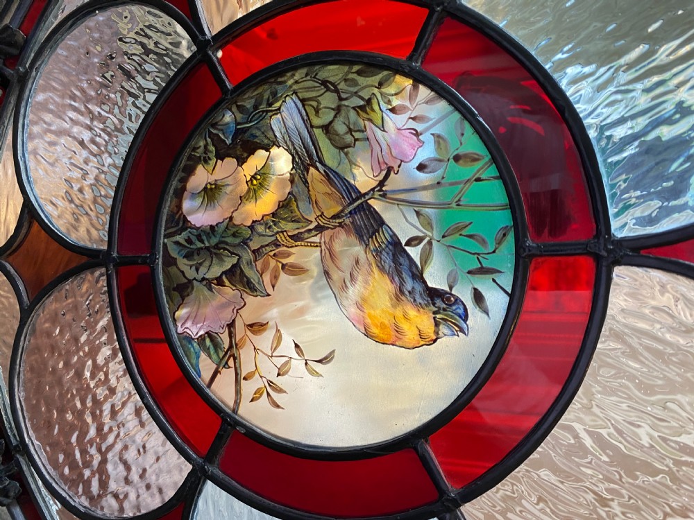 Stunning Arts & Crafts Wrought Iron & Stained Glass Fire Screen View IV