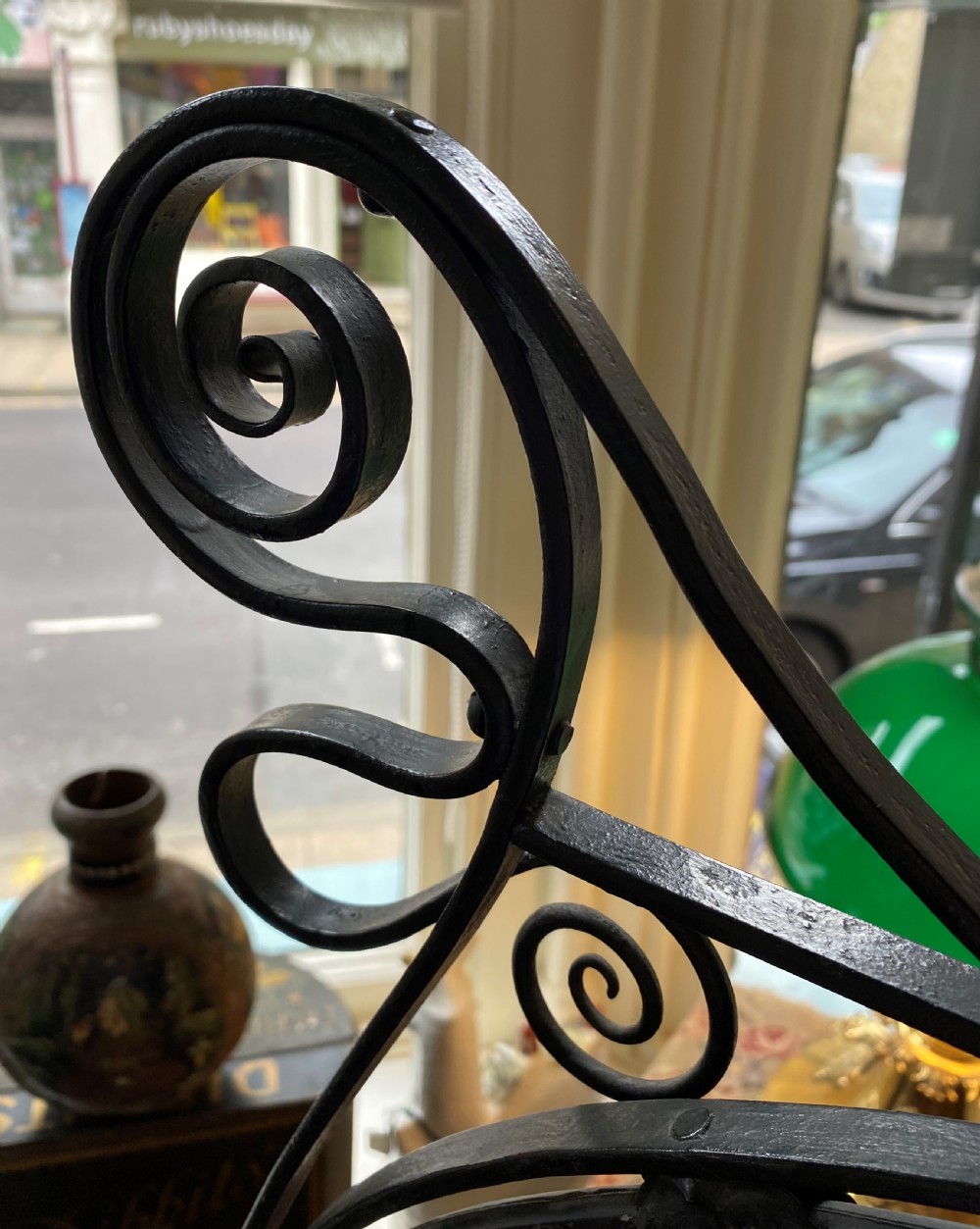 Stunning Arts & Crafts Wrought Iron & Stained Glass Fire Screen View VII