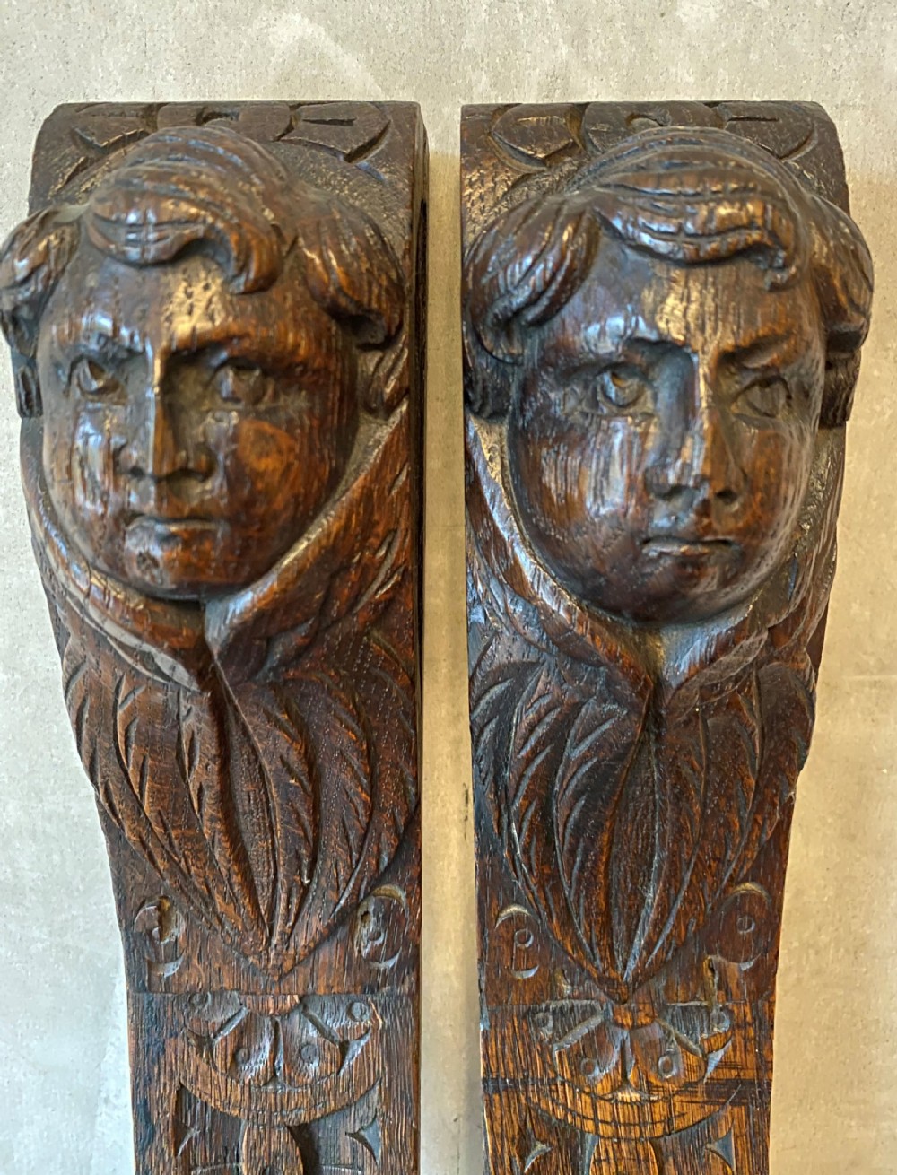 17th Century Carved Oak Terminals View II