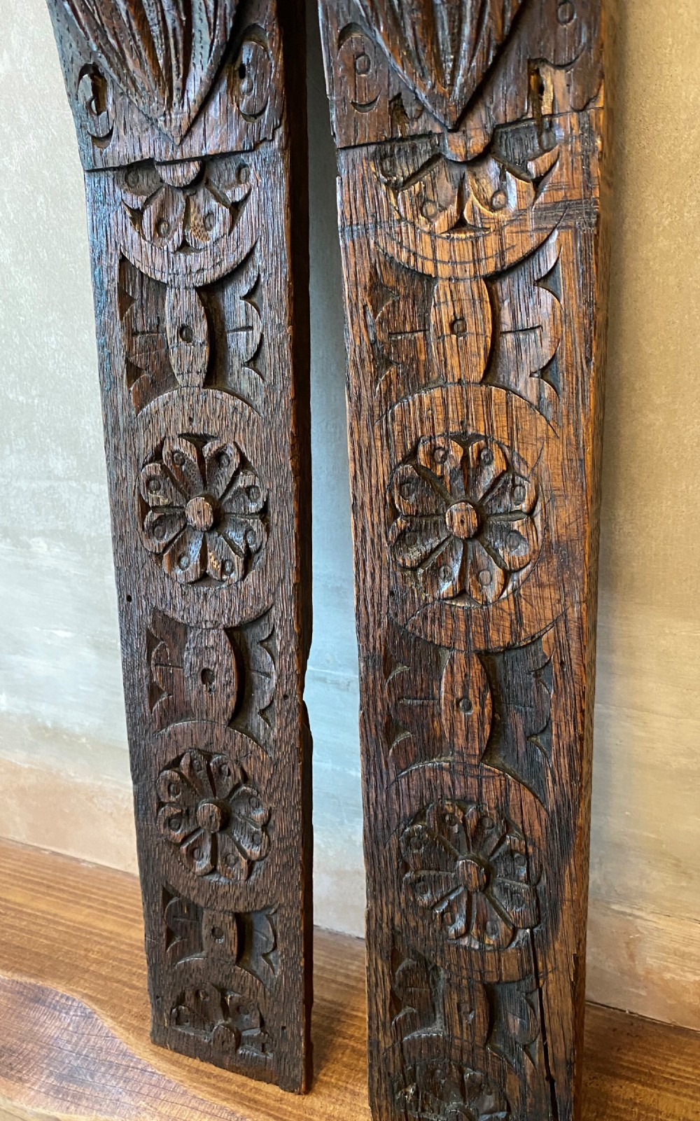 17th Century Carved Oak Terminals View V