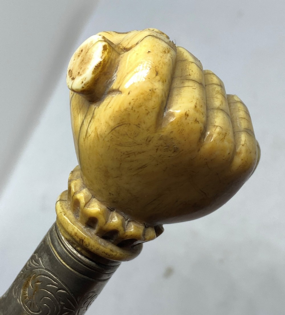Ebonised Walking Cane With Whale Bone Pommel