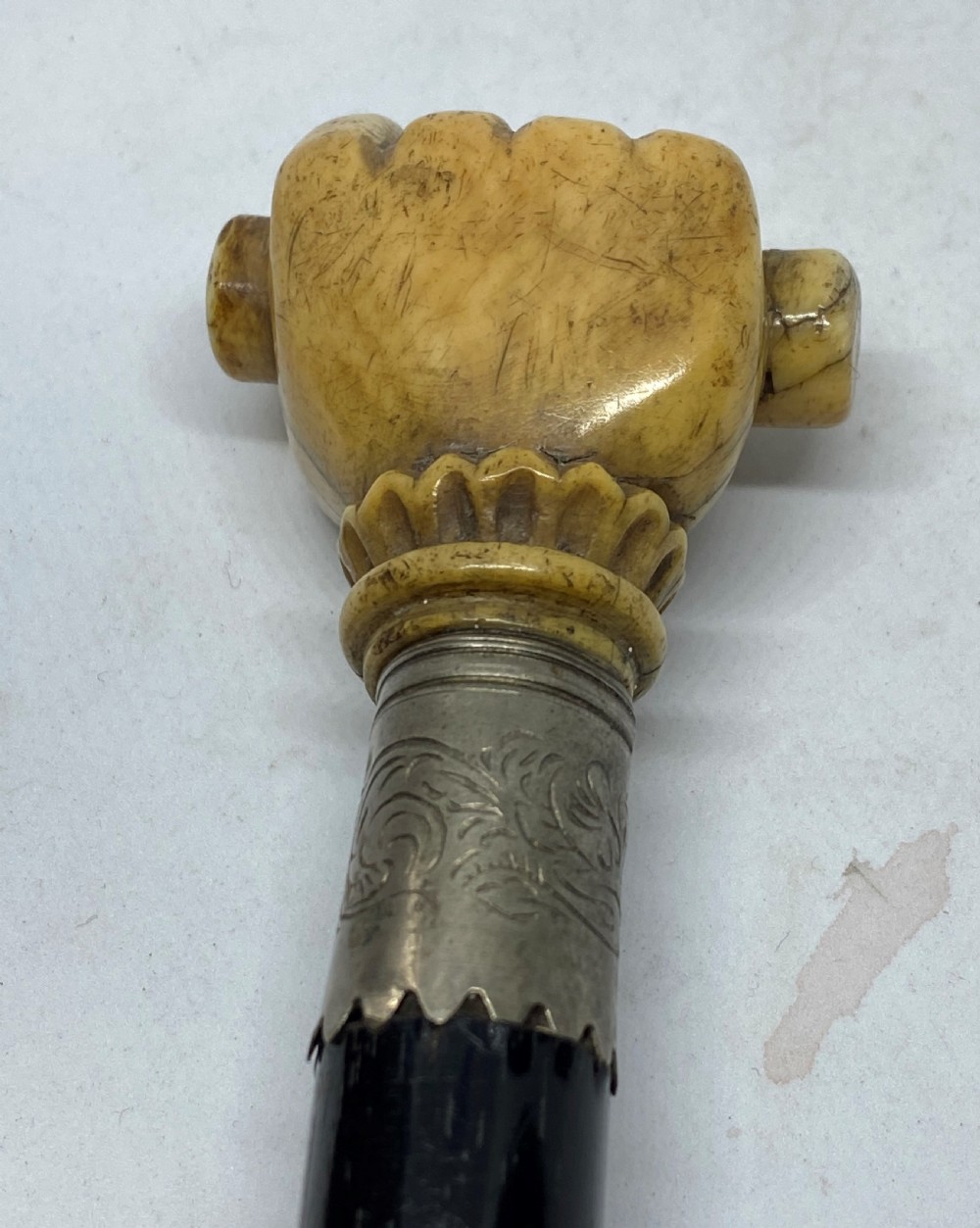 Ebonised Walking Cane With Whale Bone Pommel View III