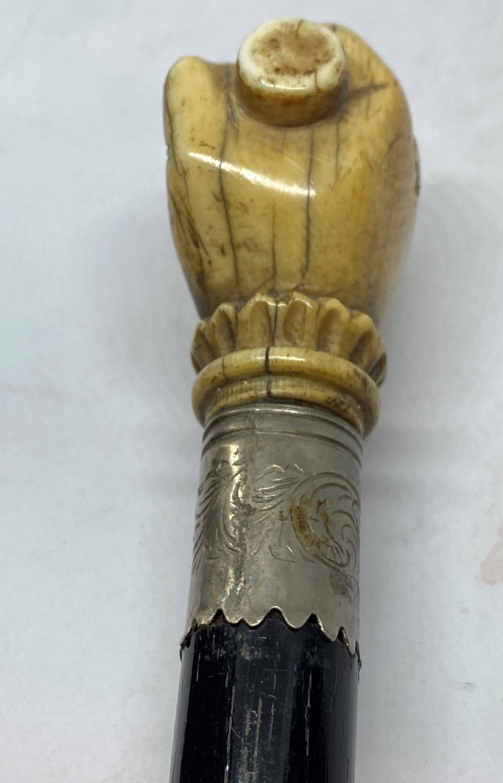 Ebonised Walking Cane With Whale Bone Pommel View IV