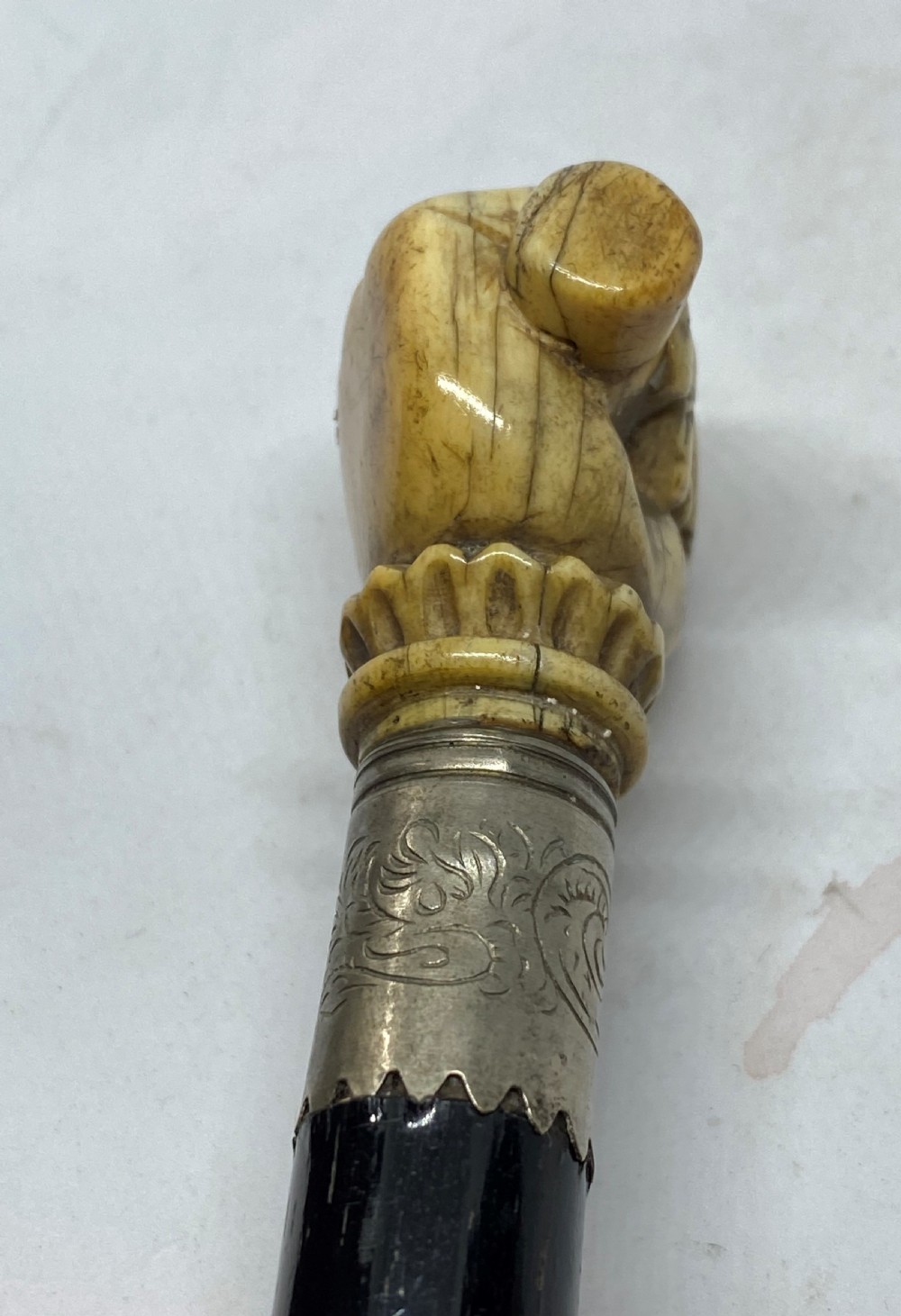 Ebonised Walking Cane With Whale Bone Pommel View V