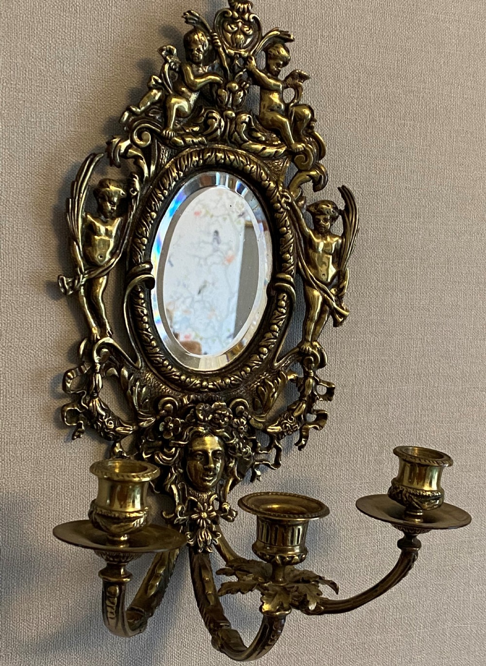 Substantial 19thC Gilded Brass Girondelle Mirror