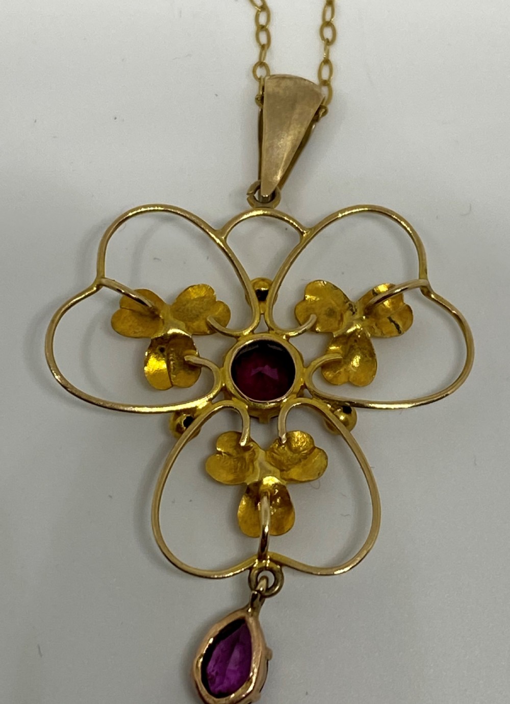 Edwardian 9ct Gold & Garnet Pendant Necklace View V
