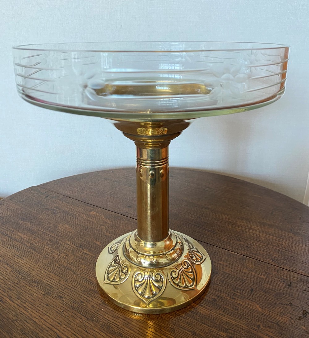 Jugendstil Brass & Cut Glass Tazza by C Kurz & Co. 