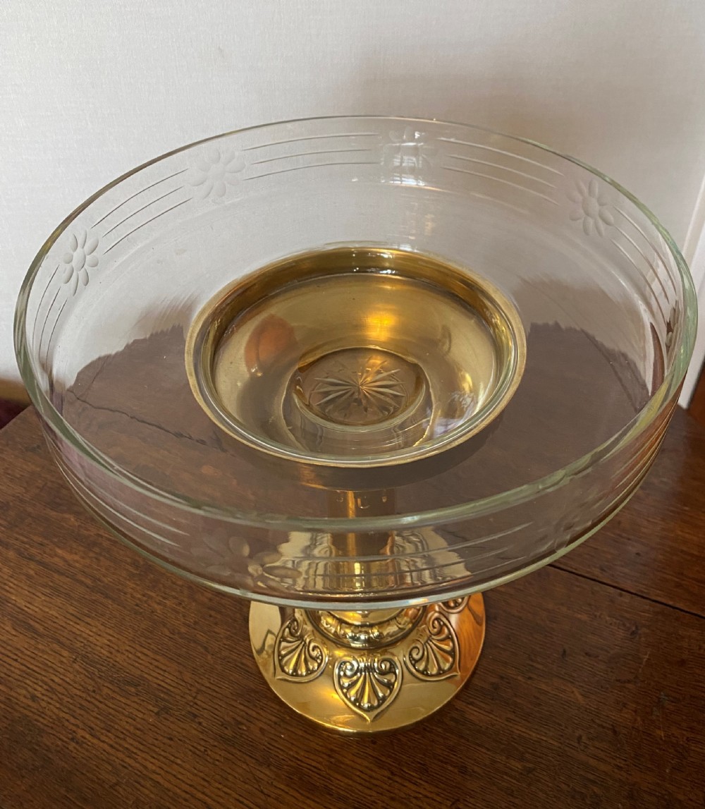 Jugendstil Brass & Cut Glass Tazza by C Kurz & Co.  View II