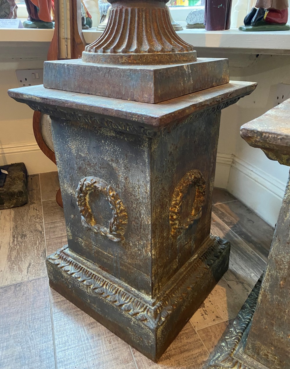 Large Pair Of Country House Cast Iron Medici Urns On Stands View IV