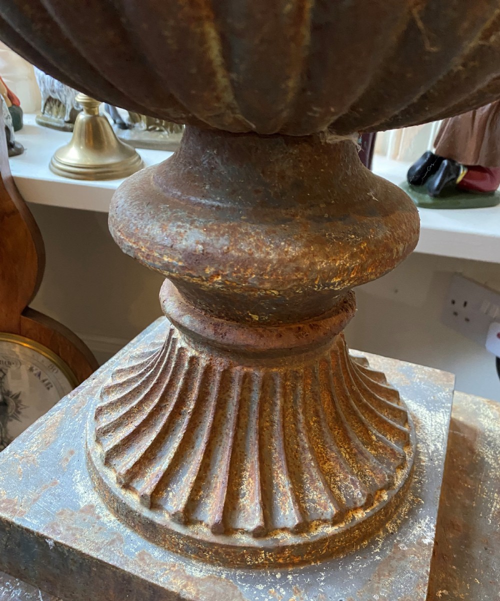 Large Pair Of Country House Cast Iron Medici Urns On Stands View IX