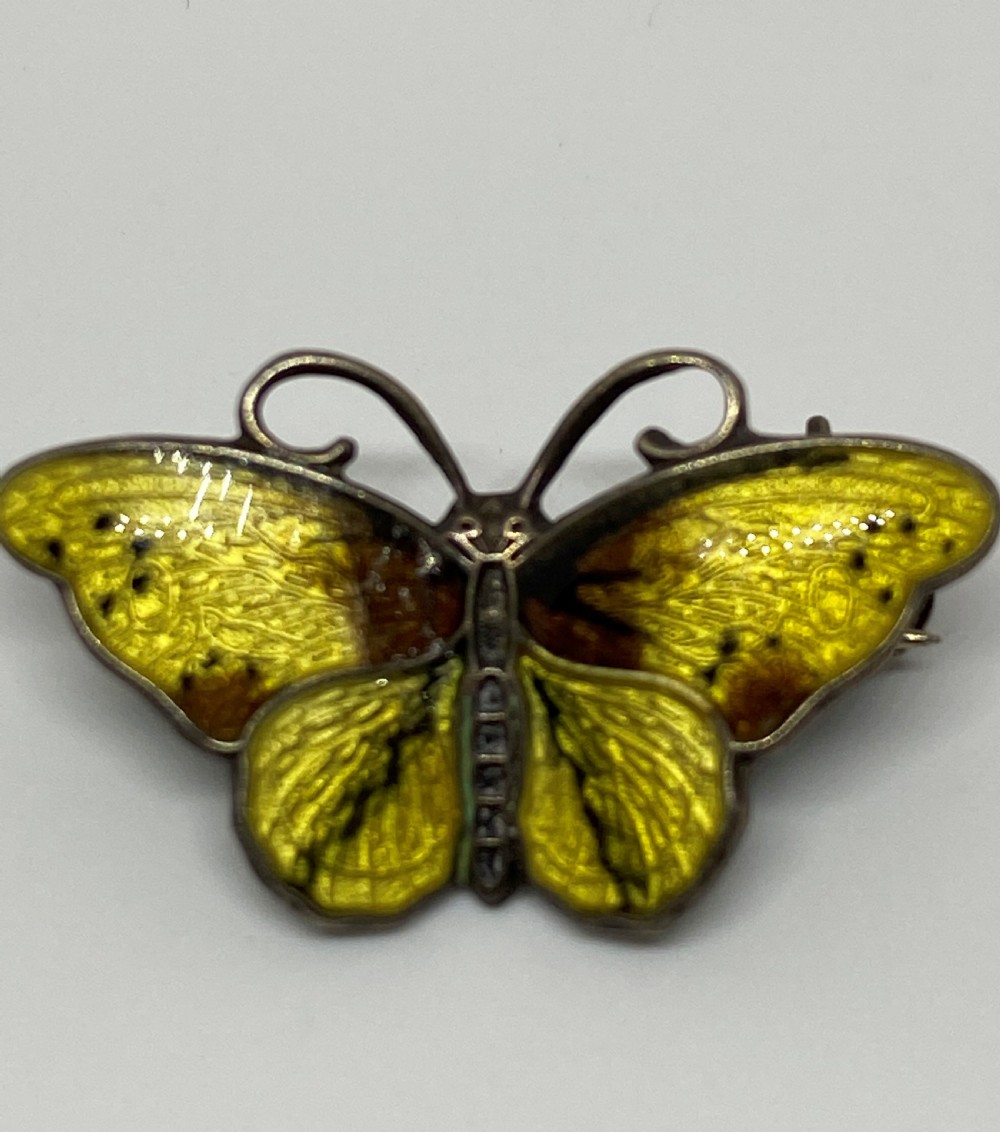 Pair Norwegian Silver & Enamel Butterfly Brooches by Hroar Prydz View V