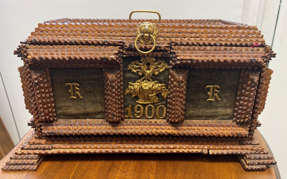 Tramp Art Casket With Gilt Decoration