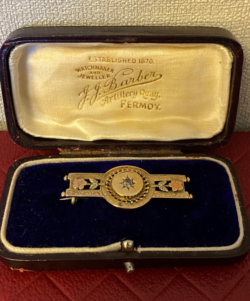 Antique 9ct Gold & Diamond Mourning Brooch