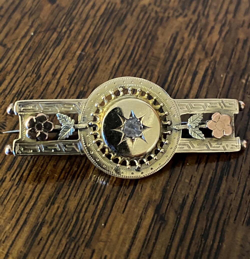 Antique 9ct Gold & Diamond Mourning Brooch View II