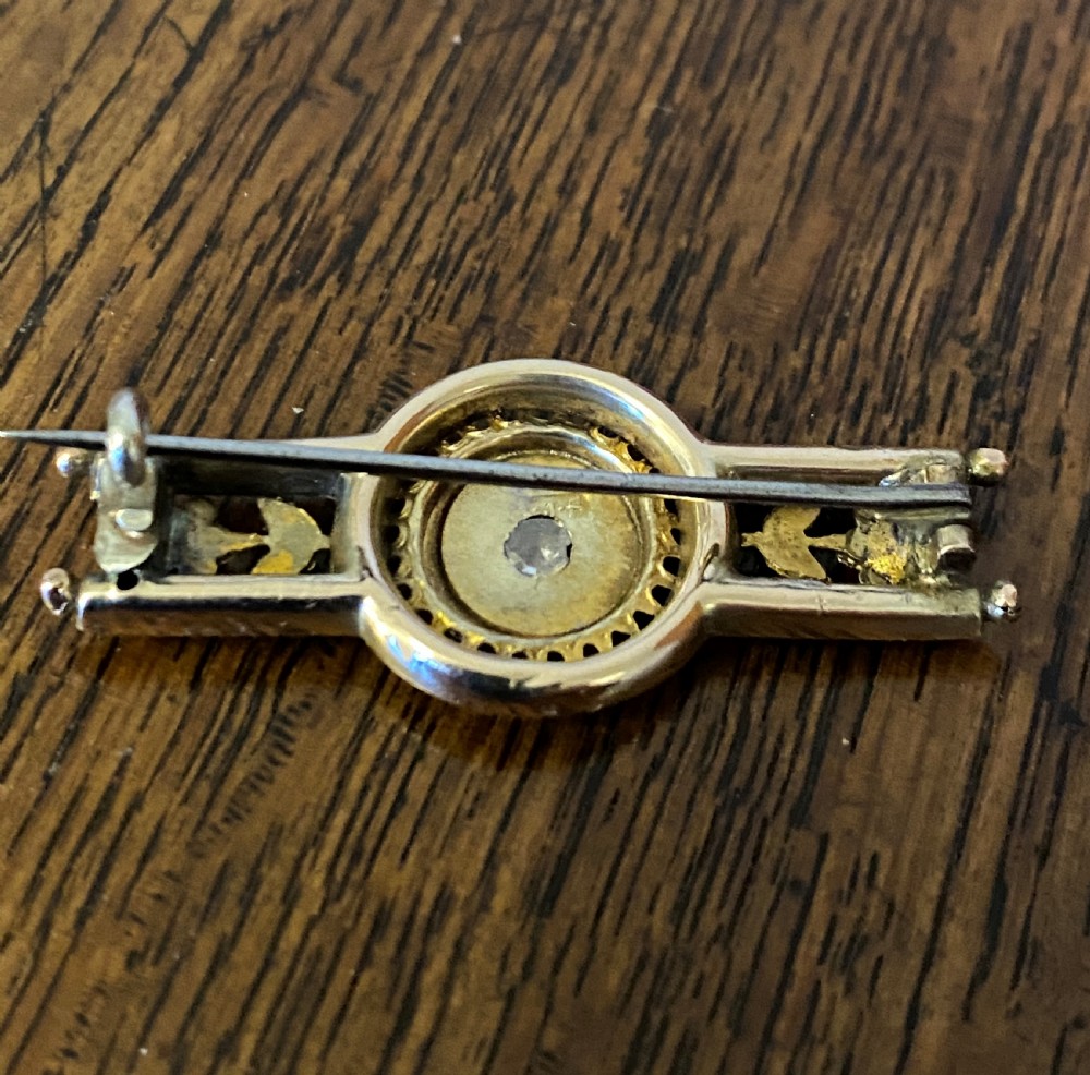 Antique 9ct Gold & Diamond Mourning Brooch View III