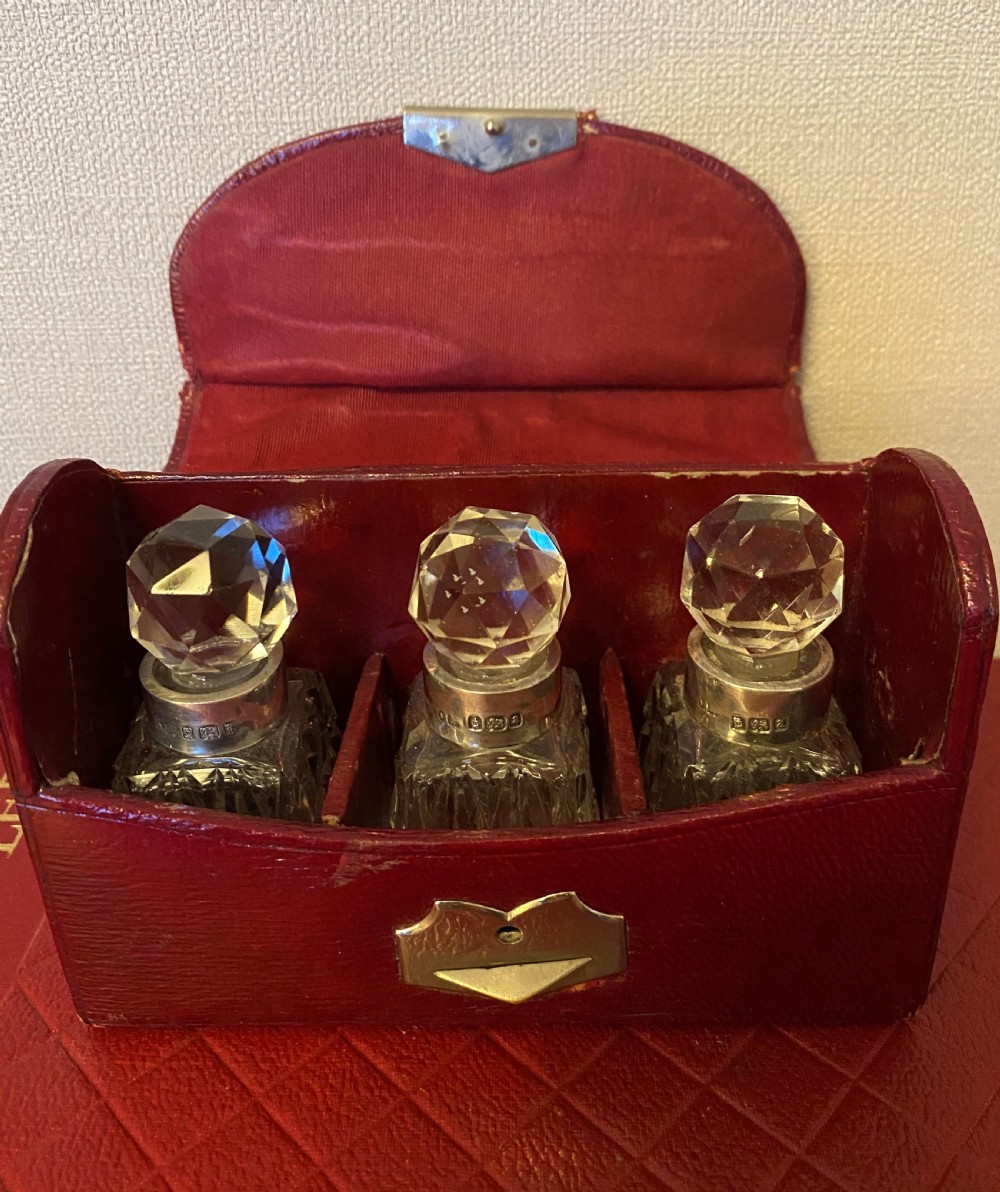 Antique Cased Cut Glass & Silver Perfume Bottles